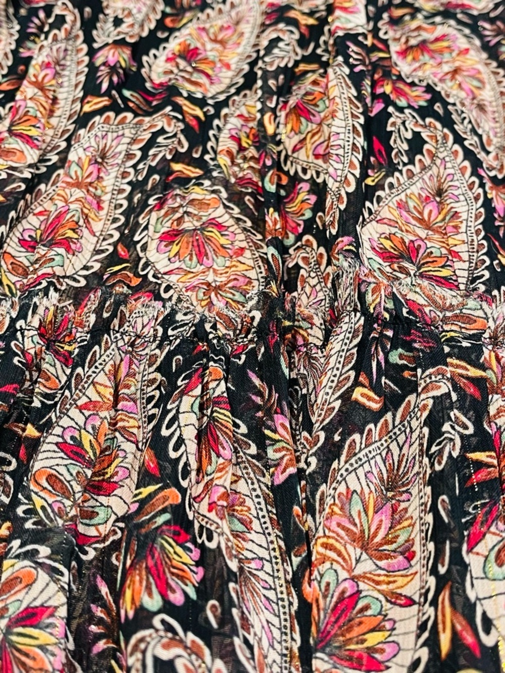 ZARA Boho Paisley Maxi Skirt XS Tiered Flowing Festival Chic - Picture 8 of 8